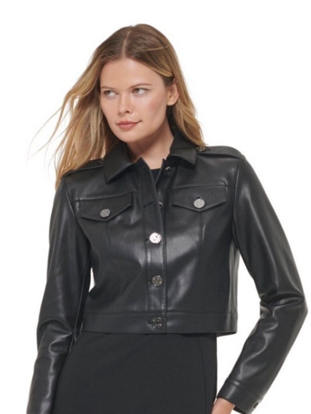 Black Women's Leather Jacket Moto Jacket Size 10 Medium New With Tags - Picture 3 of 5